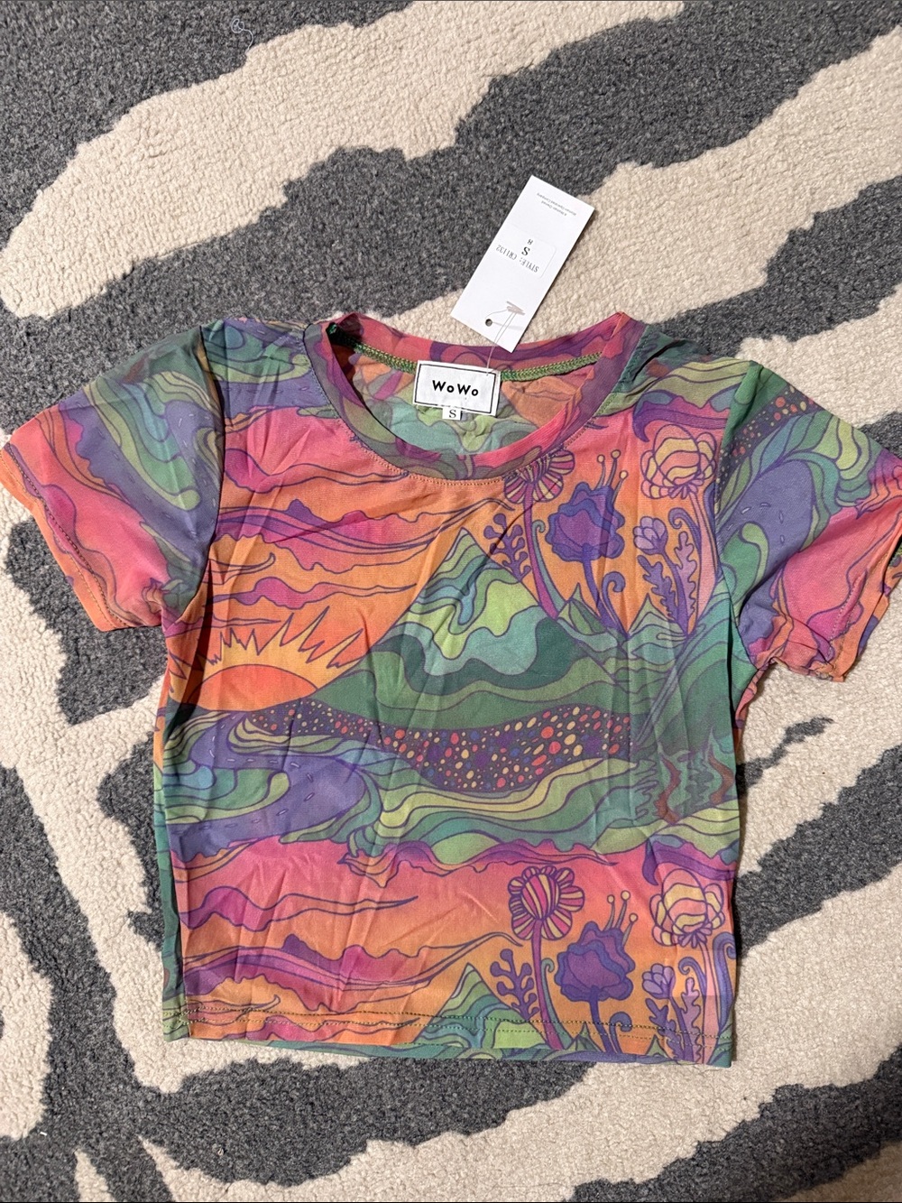 WoWo Vibrant Psychedelic Multicolor Crop Top - Pink/Green/Orange